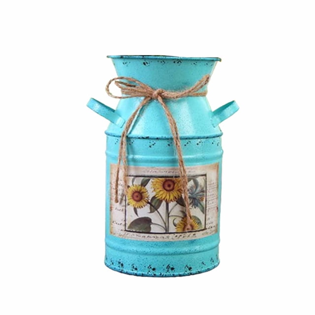 Jarrón rústico europeo de hierro con acabado envejecido, estilo cubo para flores, ideal para el hogar, sala de estar, escritorio, decoración de estilo rústico o campestre. Incluye asas para flores
