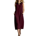 thumbnail image 3 of VBVC Women's Color Block Collar Sleeveless Midi Dress,Button Detail Shift Dress For Women,Ladies' Casual Peter Pan Collar Tunic Dress with Pockets,Wine,S-2XL, 3 of 7