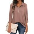 thumbnail image 2 of Womens Tops Dressy Casual 3/4 Length Sleeve V Neck Shirts and Blouses Zipper Collar Women Polo Shirts, 2 of 5