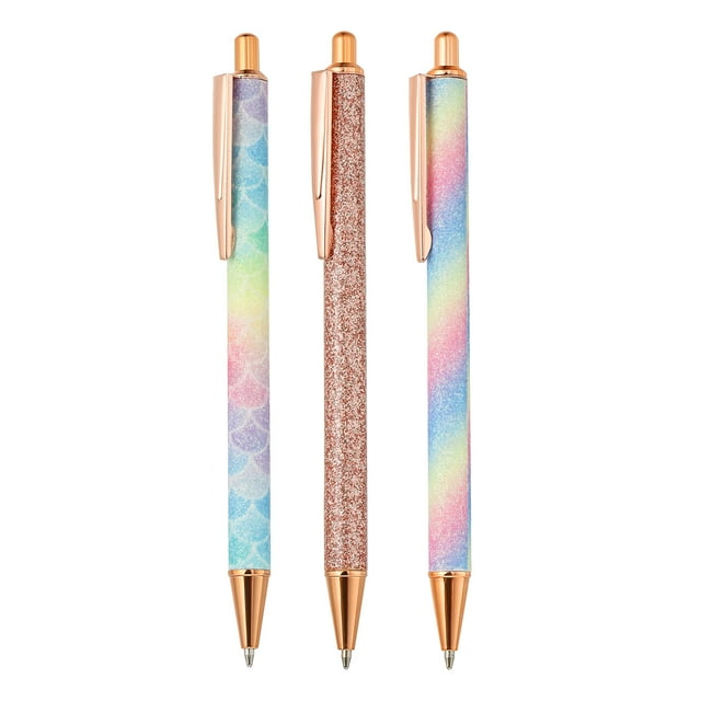 Unique Bargains 3 PCS Ballpoint Pens, Metal Retractable Click Ball Pens, 1mm Black Ink Medium Point and Office Supplies