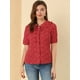 thumbnail image 3 of INSPIRE CHIC Blusa con cuello de mu?eca y cuello de lazo con mangas abullonadas con estampado de corazón para mujer rojo S, 3 of 6