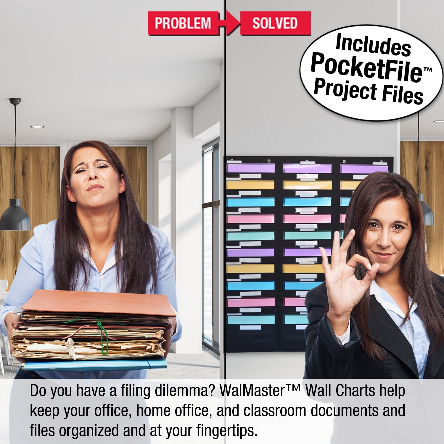 Ultimate Office WalMaster™ 30-Pocket Wall Chart Filing System WITH LABEL HOLDERS for Classroom and Office, Wall File Organizer (PocketFiles Sold Separately) PLUS Wall Mounting Hardware & Door Hooks