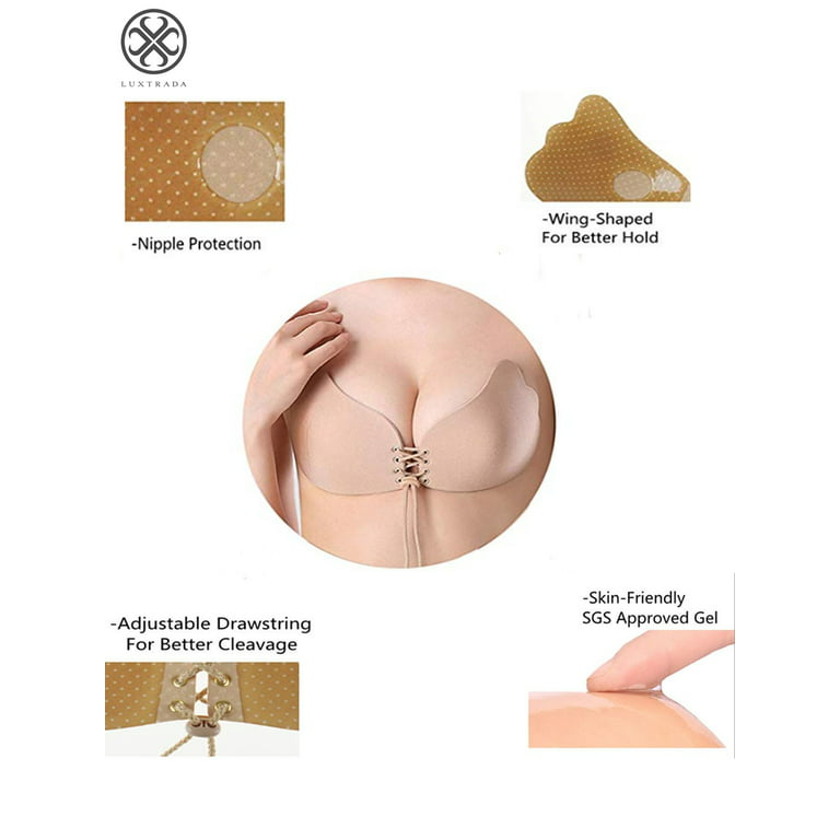 Luxtrada Strapless Self Adhesive Bra Push Up Invisible Bras for Women Suit  For Dress Wedding Party (Skin,B Cup)
