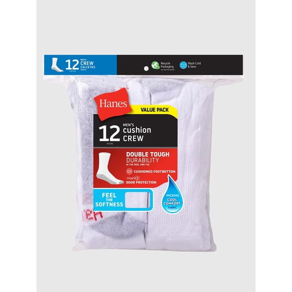 Hanes Men'S Double Tough Crew Socks, 12-Pair Pack size 12-14 shoe size