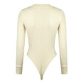 thumbnail image 4 of Elainilye Fashion Long Sleeve Bodysuit for Women Versatile Solid Color Tight Fitting Cutout Jumpsuit Thong Shapewear,Beige, 4 of 5