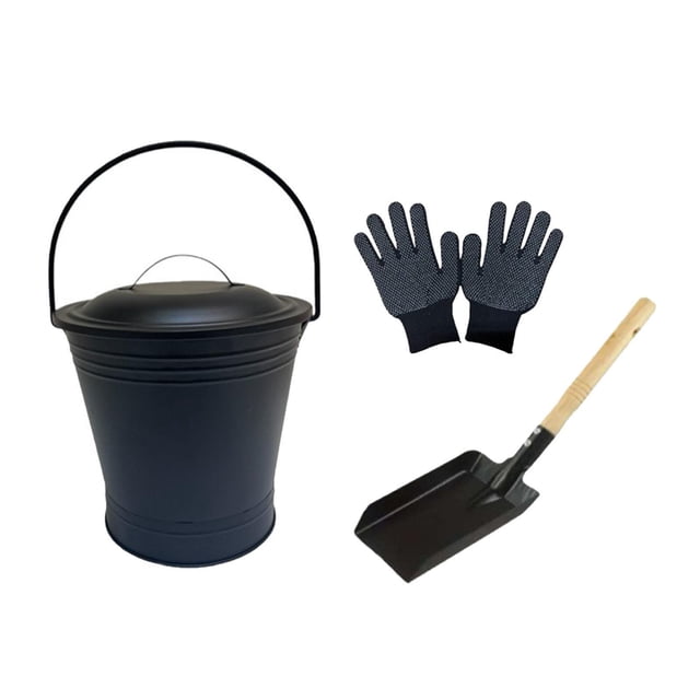 Cubo para cenizas Cubo eficiente para cenizas con tapa Cubo de metal de hierro con asa Cubo para carbón Accesorios resistentes al calor adecuados para