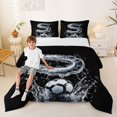 thumbnail image 2 of Castle Fairy Ice Letter S Soccer Watercolor Art Queen Comforter Set 3pcs for Boys,Splash Graphic Bedding Comforter Set for Soccer Lovers,Black Reversible, 2 of 6