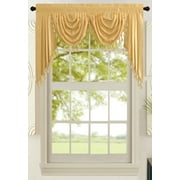 All American Collection New Attached Solid Faux Silk Double Waterfall Valance with Tails