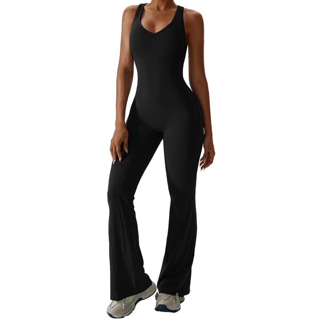 Lucakuins Mono de entrenamiento para mujer, sin mangas, cuello en U, sin espalda, hueco, sólido, delgado, mono de yoga Lucakuins moda