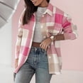 thumbnail image 2 of TFEOQRY Women's Winter Plaid Woolen Outwear Jackets Fashion Colorful Plaid Shirt Loose Casual Windproof Coat Pink, 2 of 5
