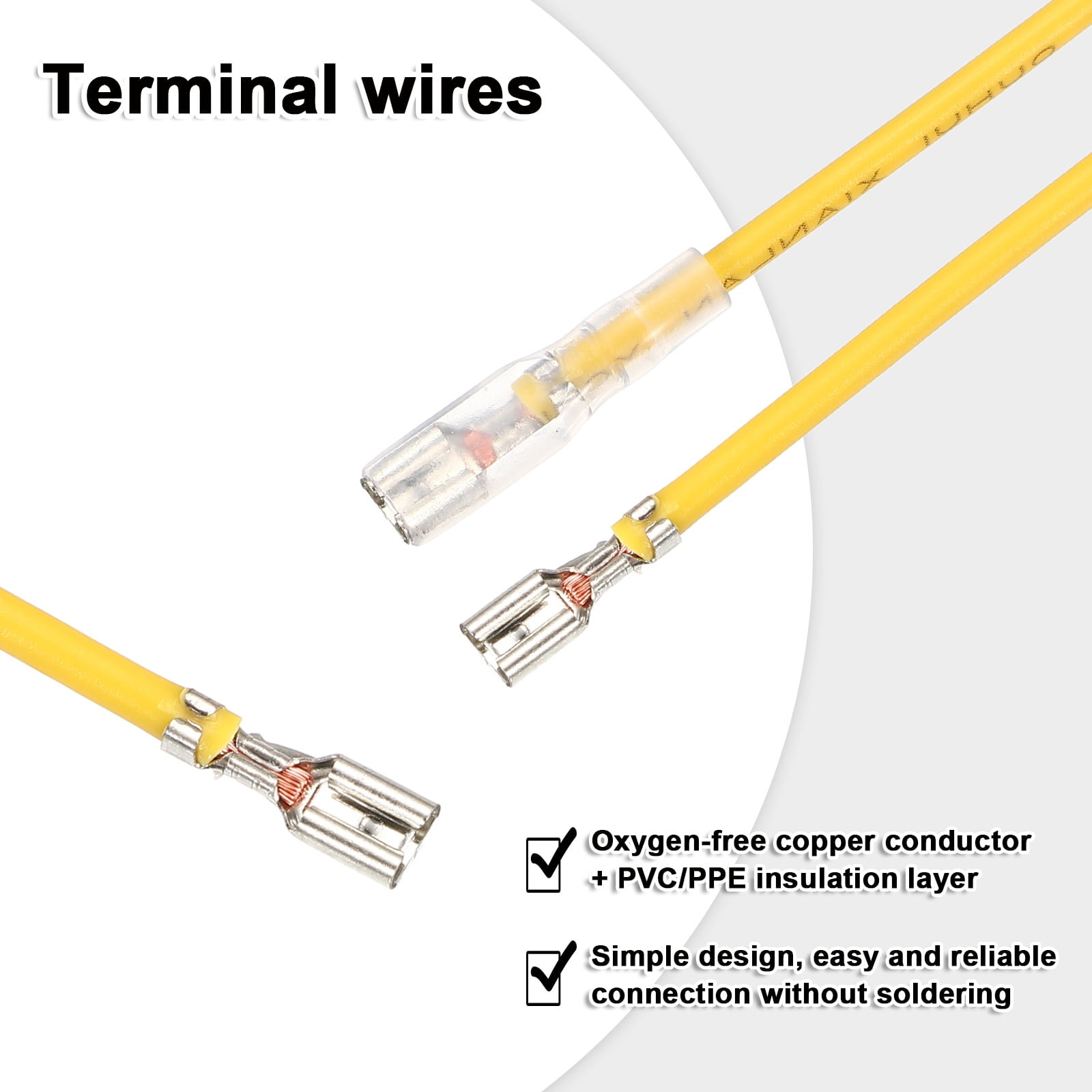 60 Pack Female Spade Crimp Terminal with Insulating Sleeve 3.8mm, Female Spade Quick Connector Assortment Kit with 20cm Wires, Flame Retardant Cover, Yellow