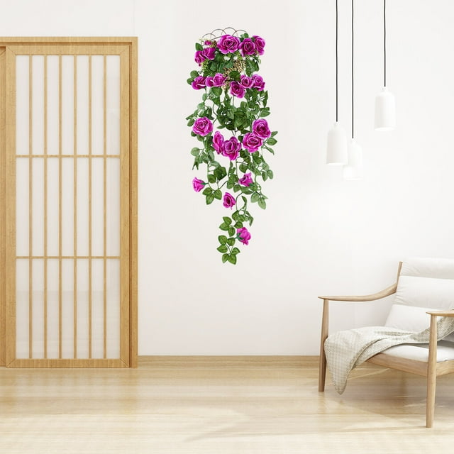 pitrice Artificial Rose Garland Simulation Flower Vine Floral Decor Wall Hanging Plastic artificial Flower Rattan, Purple
