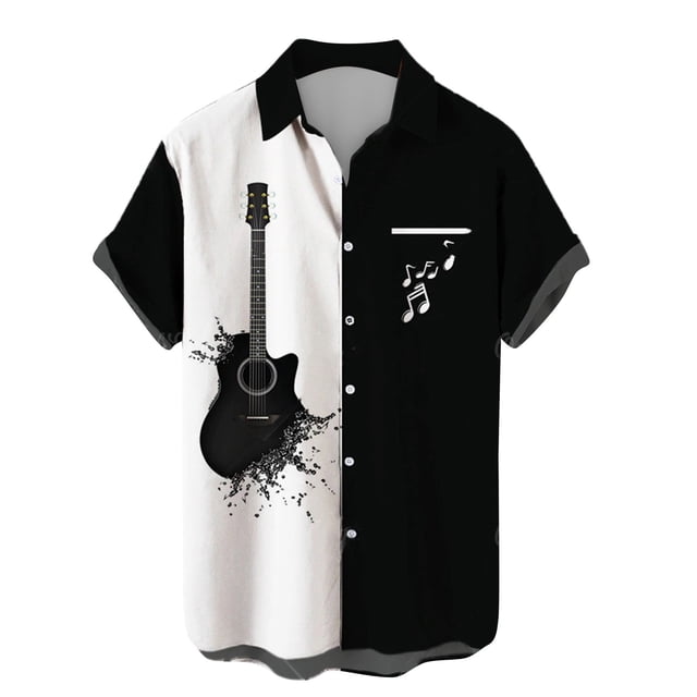 SHIXIAOO Chemises et Hauts d'Été pour Hommes Mode Loisirs Personnalité Instruments de Musique Imprimé Numérique 3D Manches Courtes Chemises pour Juniors