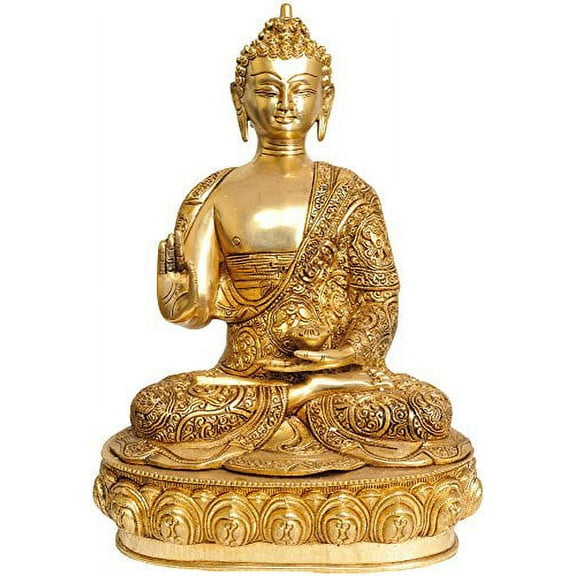 Tibetan Buddhist Deity Blessing Buddha with Beautifully Carved Robe - Brass Statue