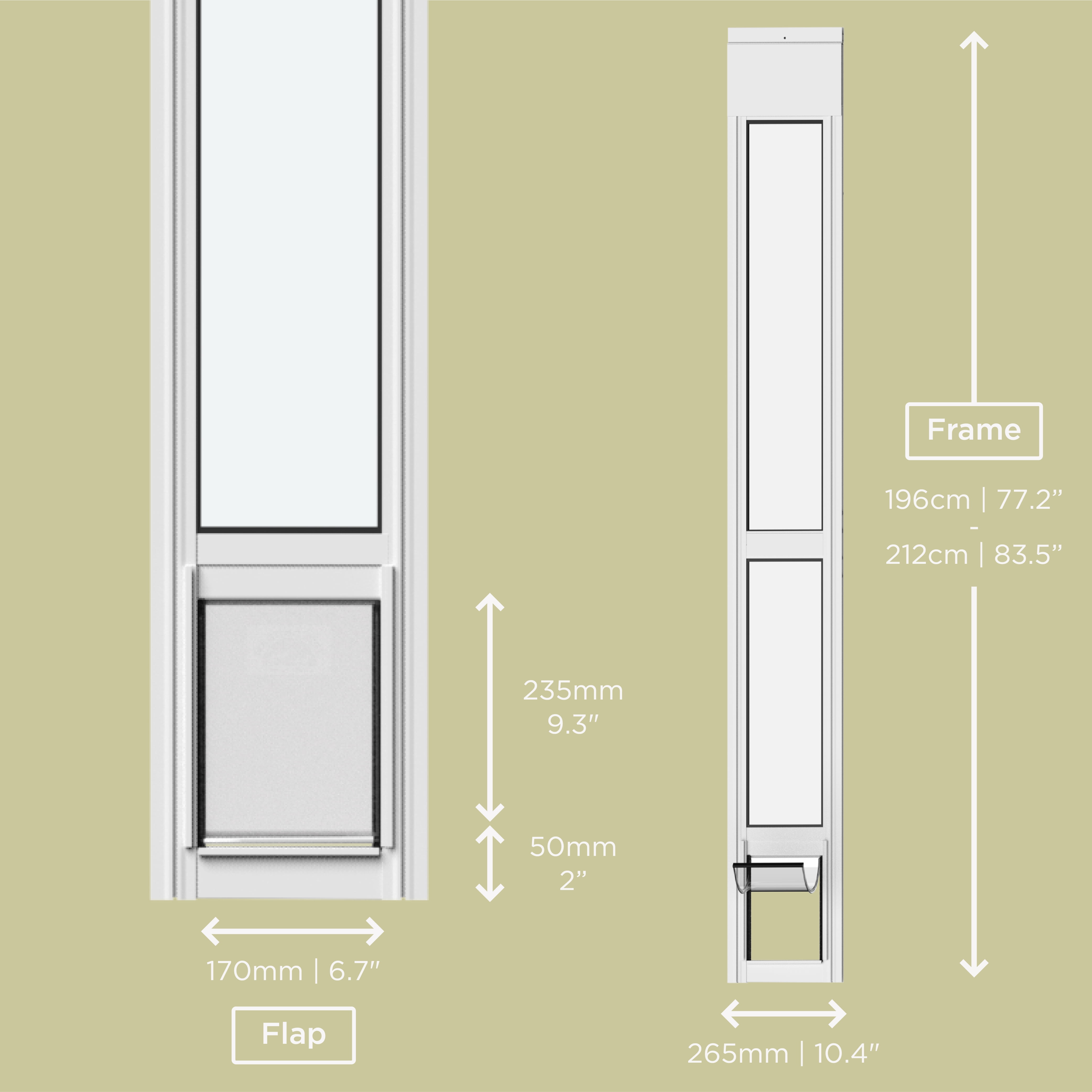 Hakuna Pets Small White Glass Sliding Door Patio Pet Door, With Lockable Flap, Suitable for Most Sliding Doors