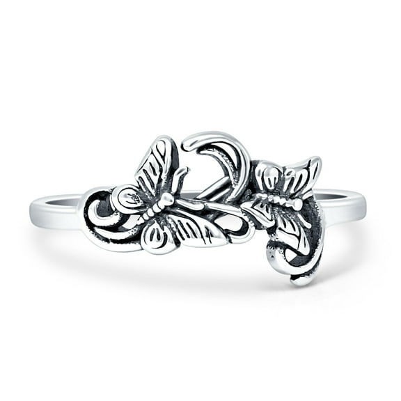 Vintage Style Butterfly Oxidized Rings 925 Sterling Silver Size 5