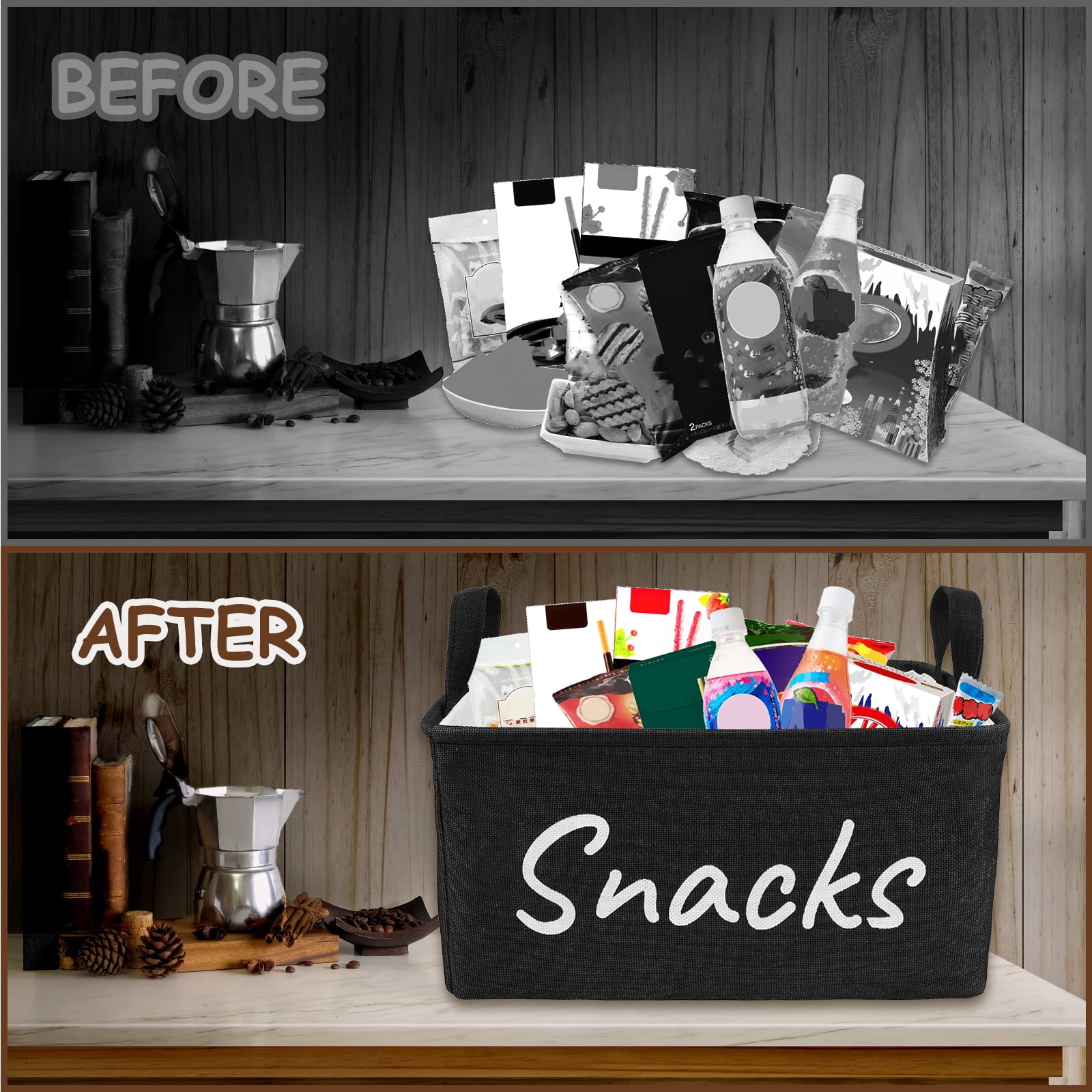 FKSZLL Cloth Snack Basket Organizer Snack Bin for Pantry Large Snack Storage Containers for Storing Chips Pretzels Cookies Popcorn with Handles for Kitchen Home, 15.7x11.8x7.9", 2 Pcs