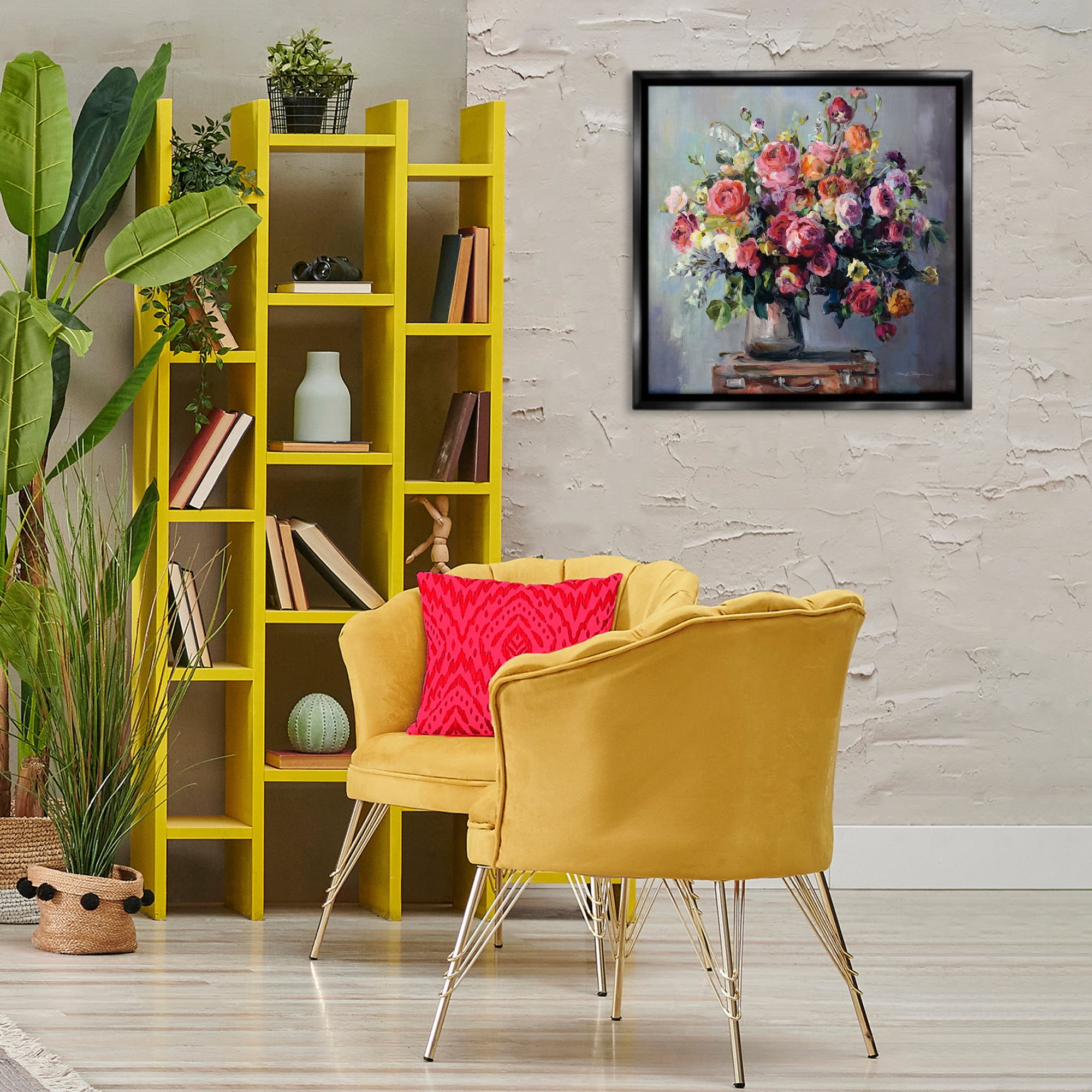 Stupell Industries Abundant Rose Bouquet Plants & Flowers Painting Black Floater Framed Canvas Art Print Wall Art, 25 x 25