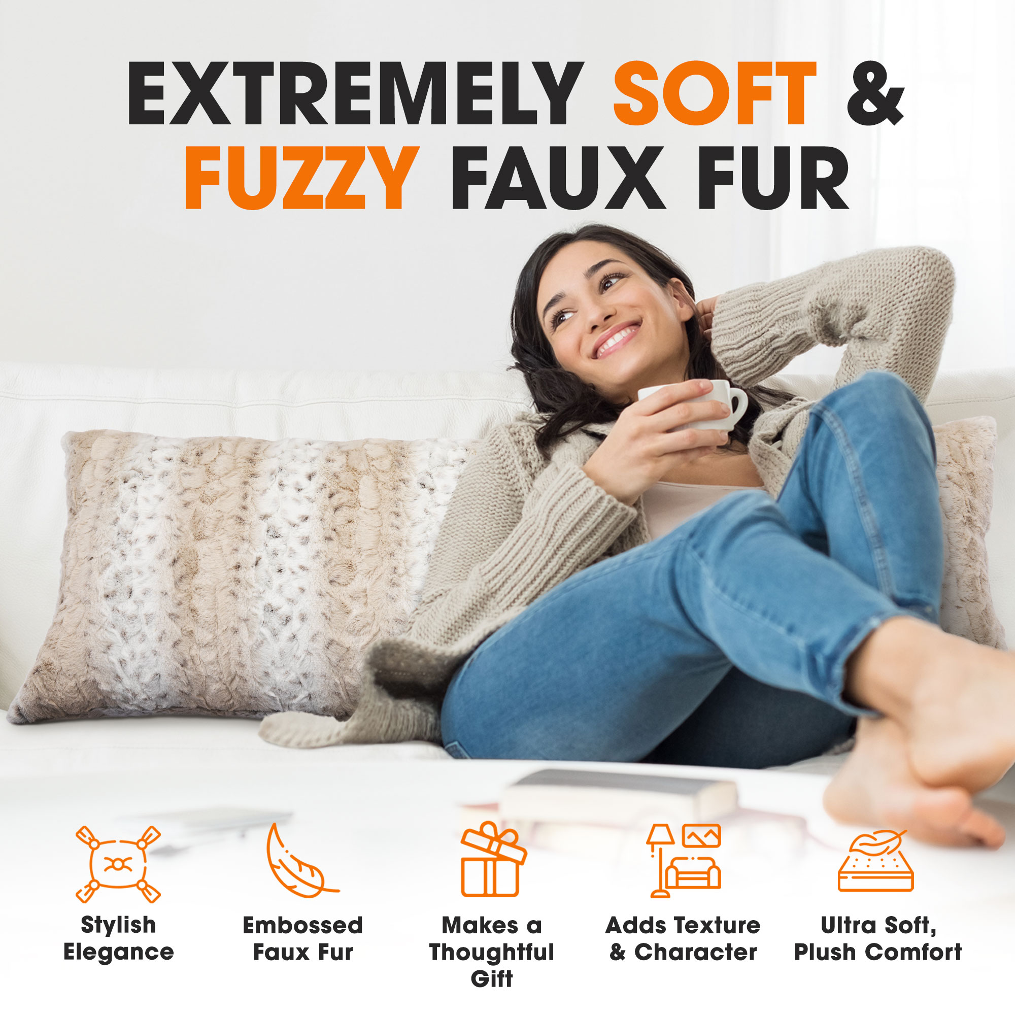 Cheer Collection Embossed Faux Fur Body Pillows 20" x 54" - Snow Leopard
