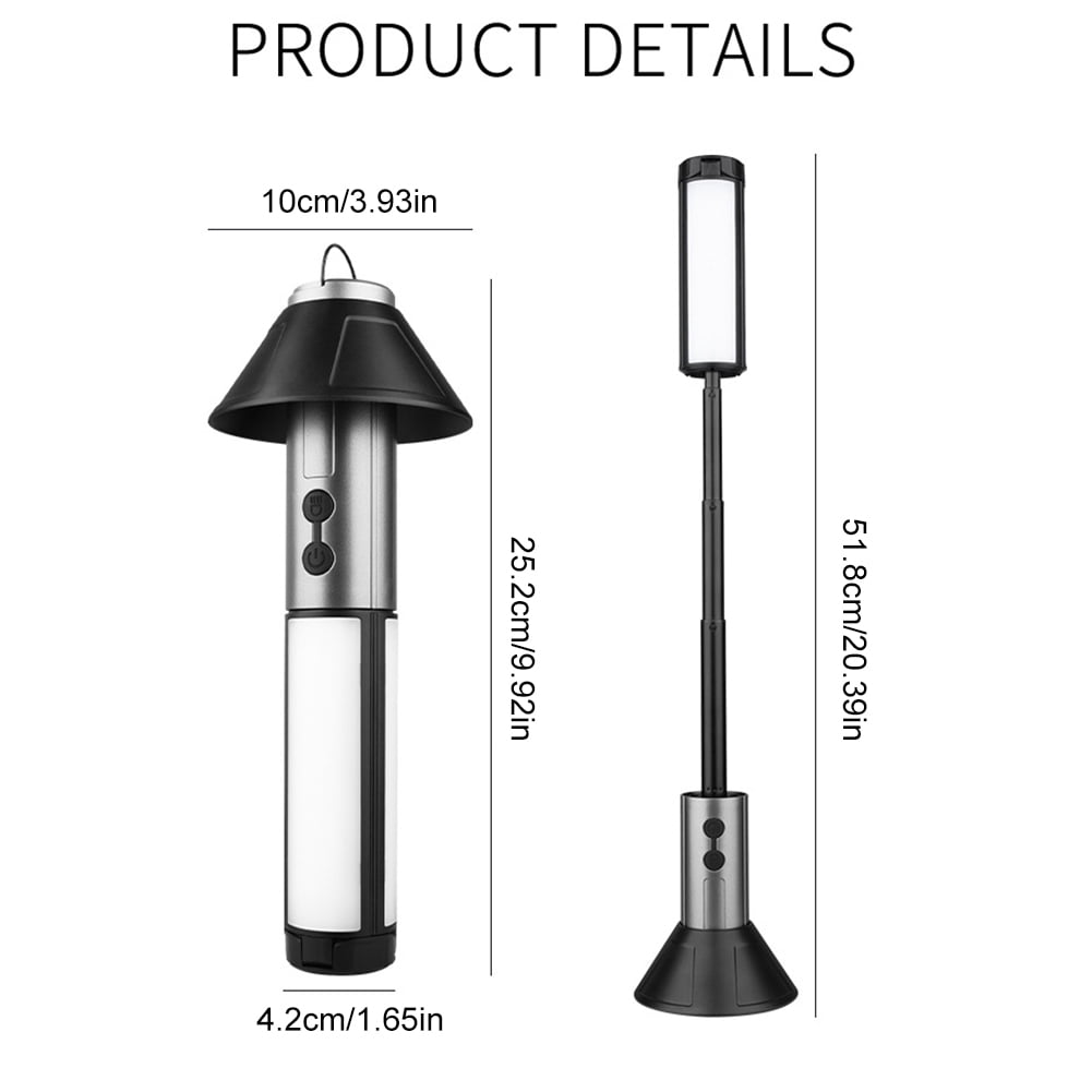 Yucurem 3000mAh Telescopic Camping Light Rechargable Flashlight for Camping Hiking Camping Lamp (Silver)