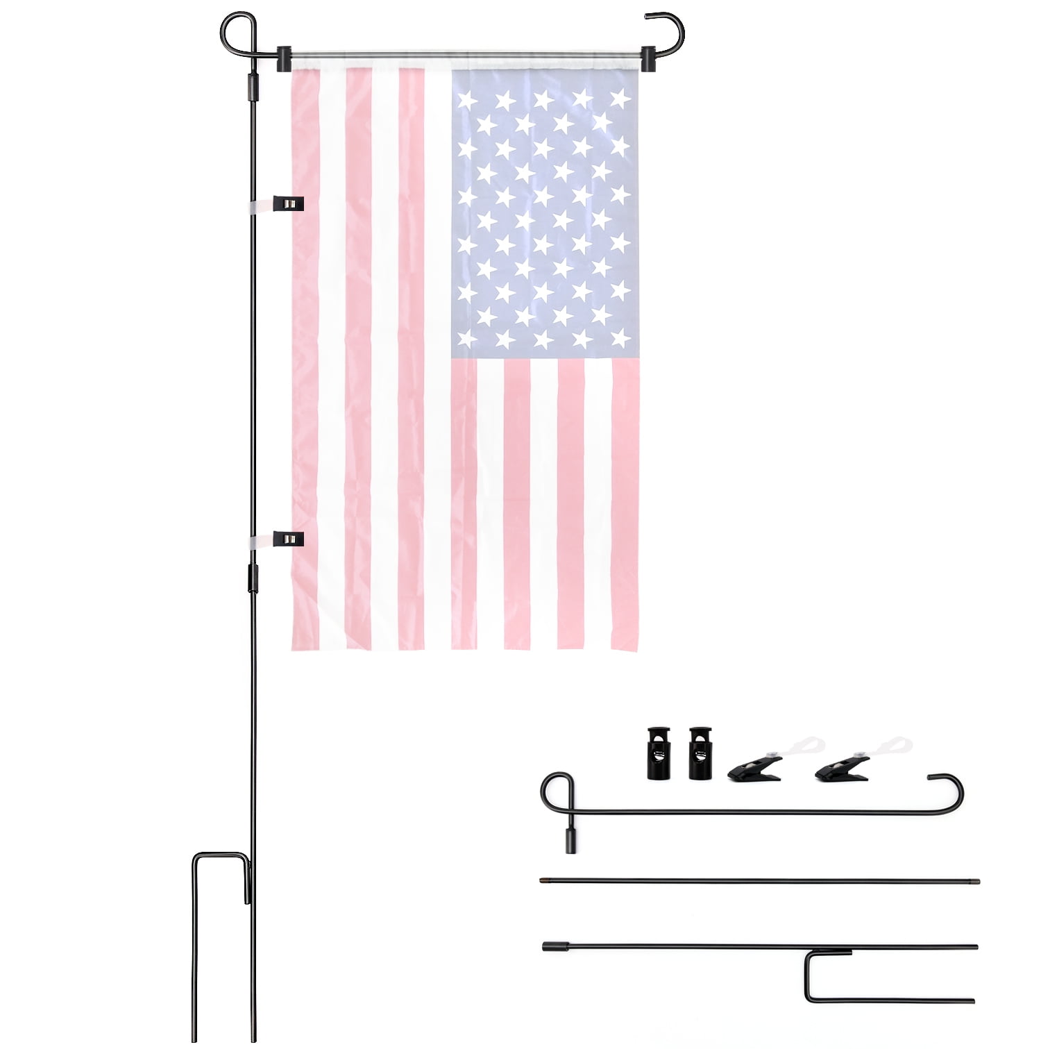 Uneed Garden Flag Stand,Premium Garden Flag Holder,Garden Flag Pole Outdoor Flag Stand for Various Flags About 13'',with one Tiger Clip and Two Spring Stoppers Without Flag 