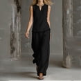 thumbnail image 4 of Cagogo Women's 2 Piece Sleeveless V Neck T-Shirt Wide Leg Pants Set Casual Boho Vacation Outfit Loose Summer Travel Matching Lounge Suits Tracksuit Clothes, Black XL, 4 of 6