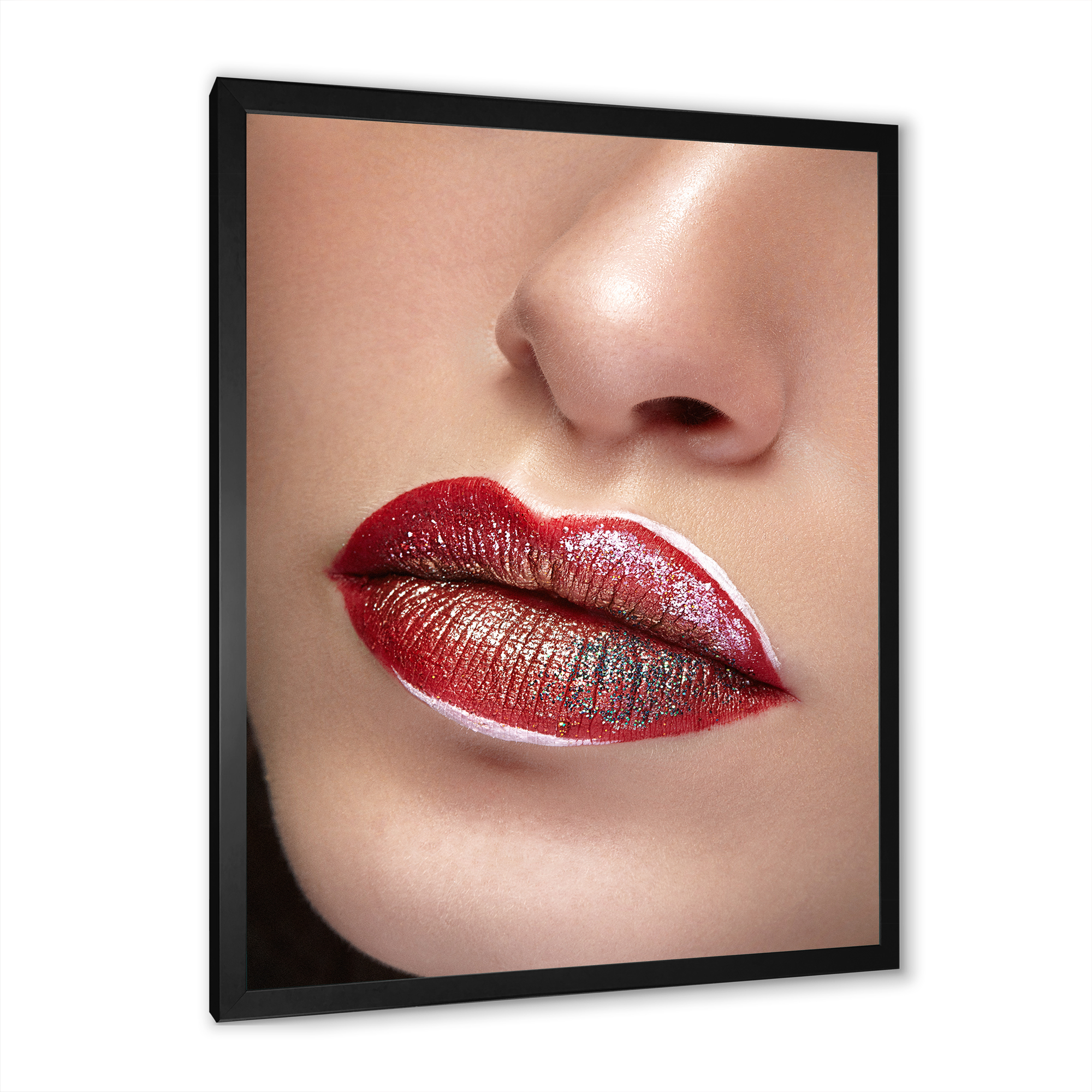 Designart 'Close Up Lips With Professional Lipstick and Make Up' Modern Framed Art Print