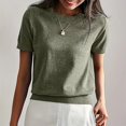 thumbnail image 5 of Breezora Womens Soft Stretch Round Neck Short Sleeve T Shirt Solid Color Easy Care Comfort Fit Top L Size Blackish Green, 5 of 6