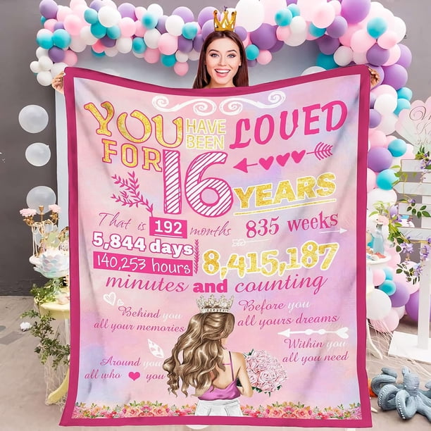 LHSHID 16 Year Old Girl Gifts for Birthday Blanket 16th Birthday Gifts for Teen Girls Blankets for Daughter Niece Quinceanera Gifts Blanket 16th Birthday Decorations for Girls 50x60in