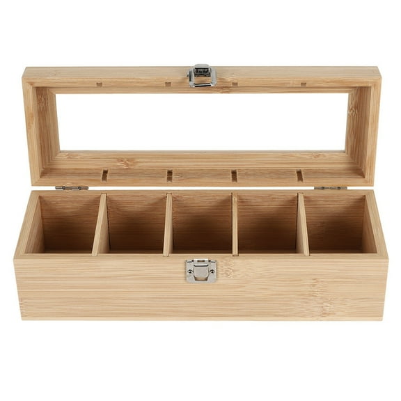 Multifunctional Bamboo System Tea Bag Jewelry Organizer Storage Box 5 Compartments Sugar Container