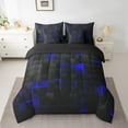 thumbnail image 2 of Erosebridal Teen Geometric Bedding 7 Pcs Full Black Navy Royal Blue Comforter Set With Sheets Men,Neon Abstract Stereoscopic Check Grid Bed in a bag Square Plaid Bed Set, 2 of 5