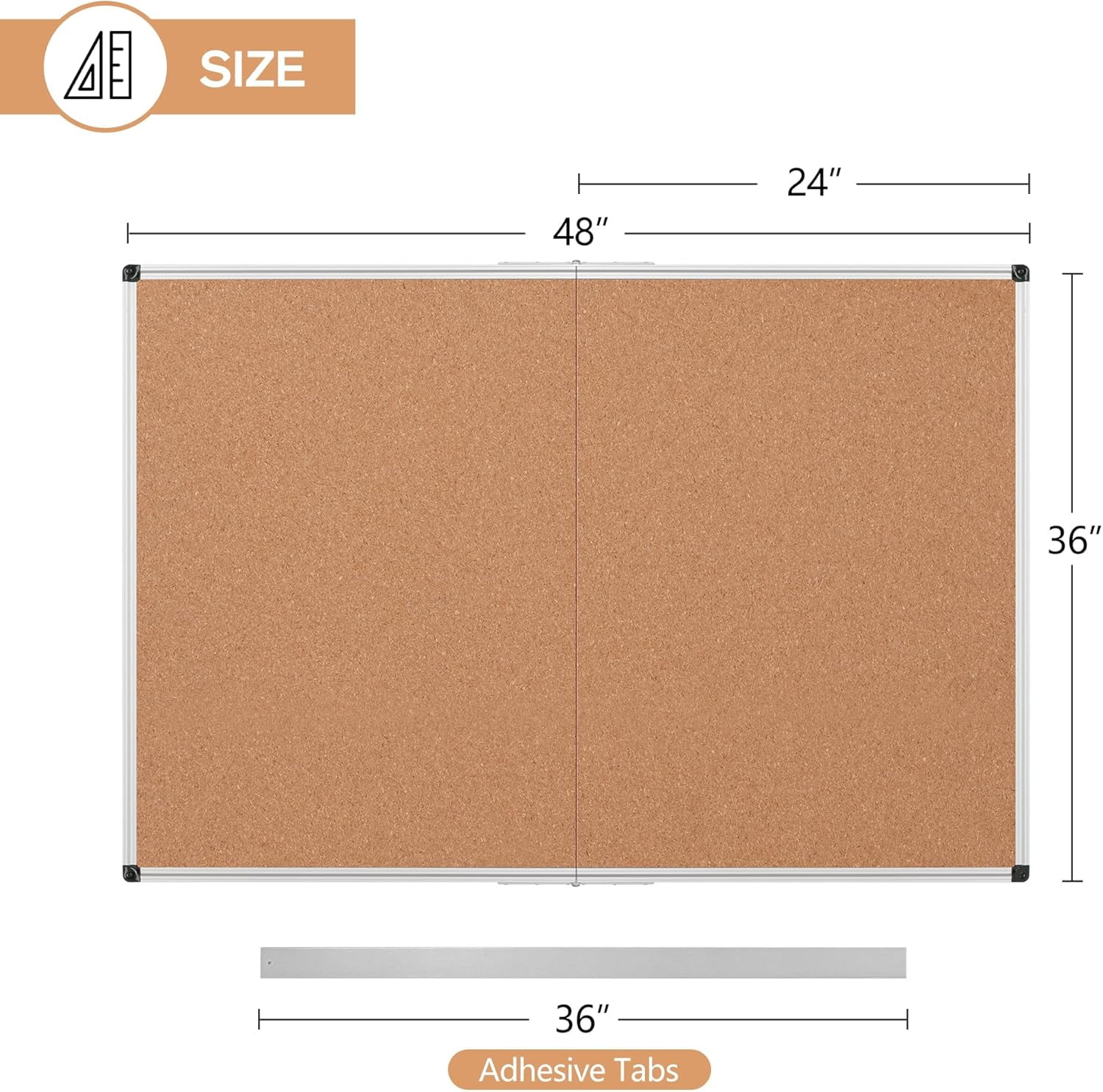 Cork Board Bulletin Board 36 x 48, Foldable Office Wall Sticker Board with 36 Push Pins