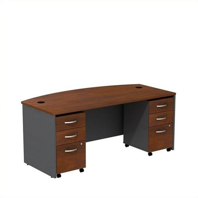 Pemberly Row 72" Bowfront Desk with Pedestal in Hansen Cherry - Engineered Wood