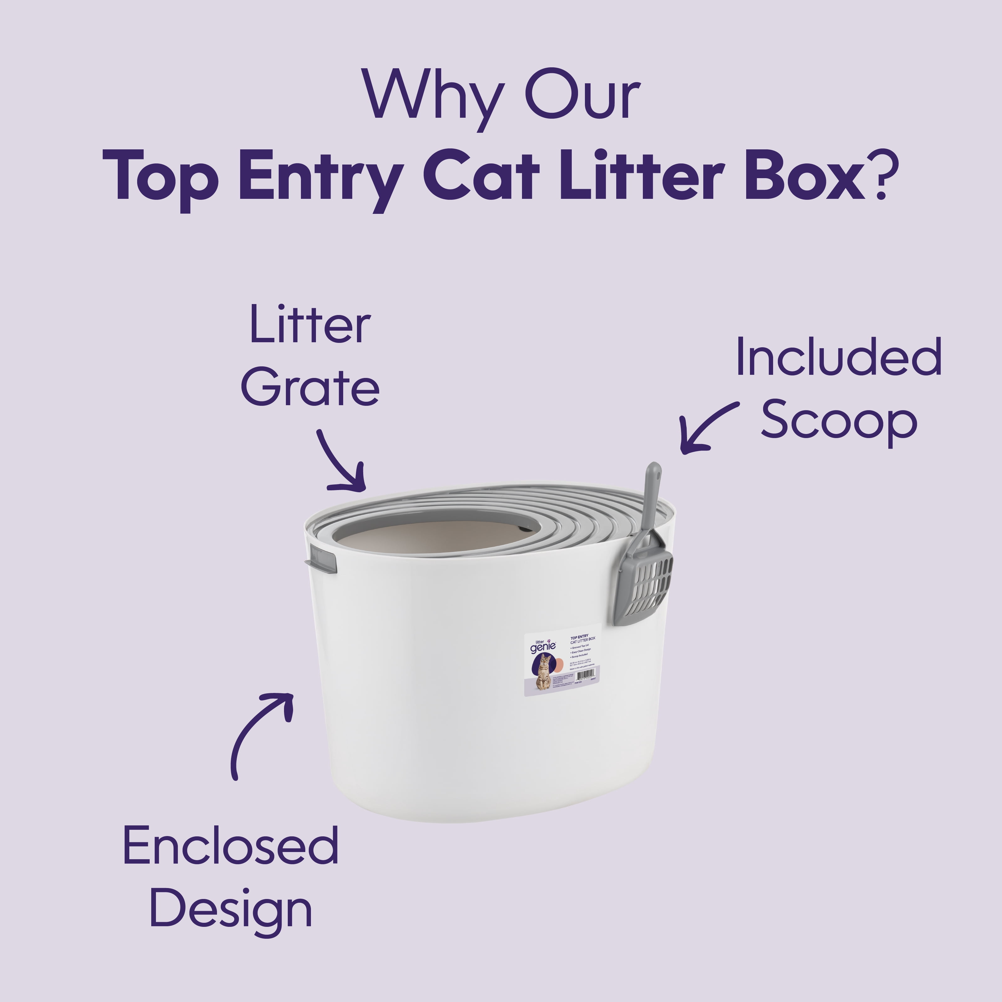Litter Genie Round Top Entry Cat Litter Box Litter Particle Catching Cover and with Scoop