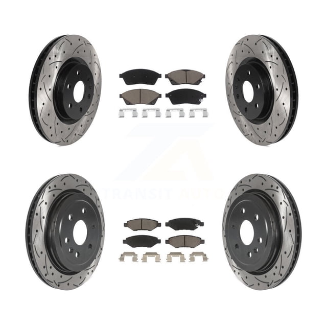Transit Auto Front Rear Coated Drilled Slotted Disc Brake Rotors and Ceramic Pads Kit for Car Cadillac SRX Saab 9-4X KDC-100540