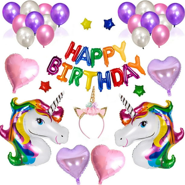 Kit de globos para cumpleaños, unicornio, 30 unidades, lámina de látex con accesorio