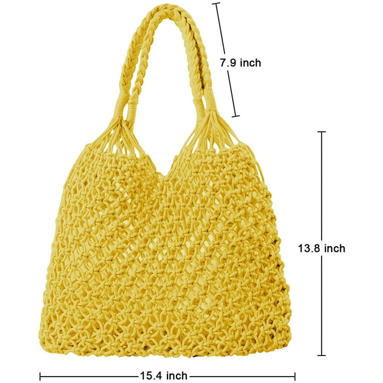 Handmade Straw Bag Travel Beach Fishing Net Handbag Shopping Woven Shoulder  Bag For Women