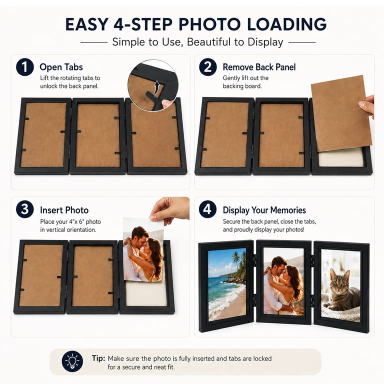 MetMetalrt Trifold Hinged Wood Photo Frame Black photo 4