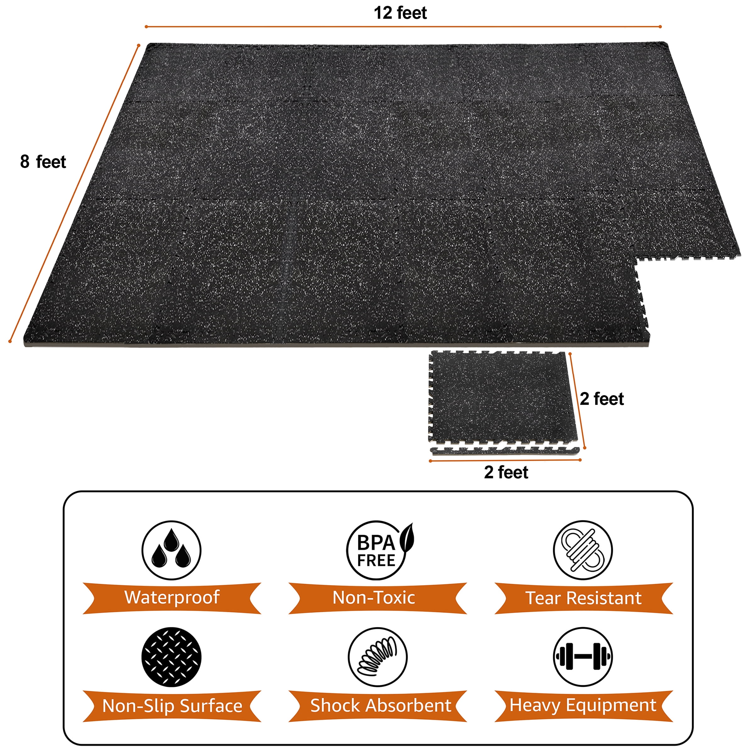 Sivan Fitness 1/2" Thick Rubber Top High Density EVA Foam Gym Flooring for Home Gym - 72 Sq Ft Exercise Mat Tiles for Workout, Yoga, Heavy Exercise Equipment Mat - 18 Interlocking Gym Floor Mat