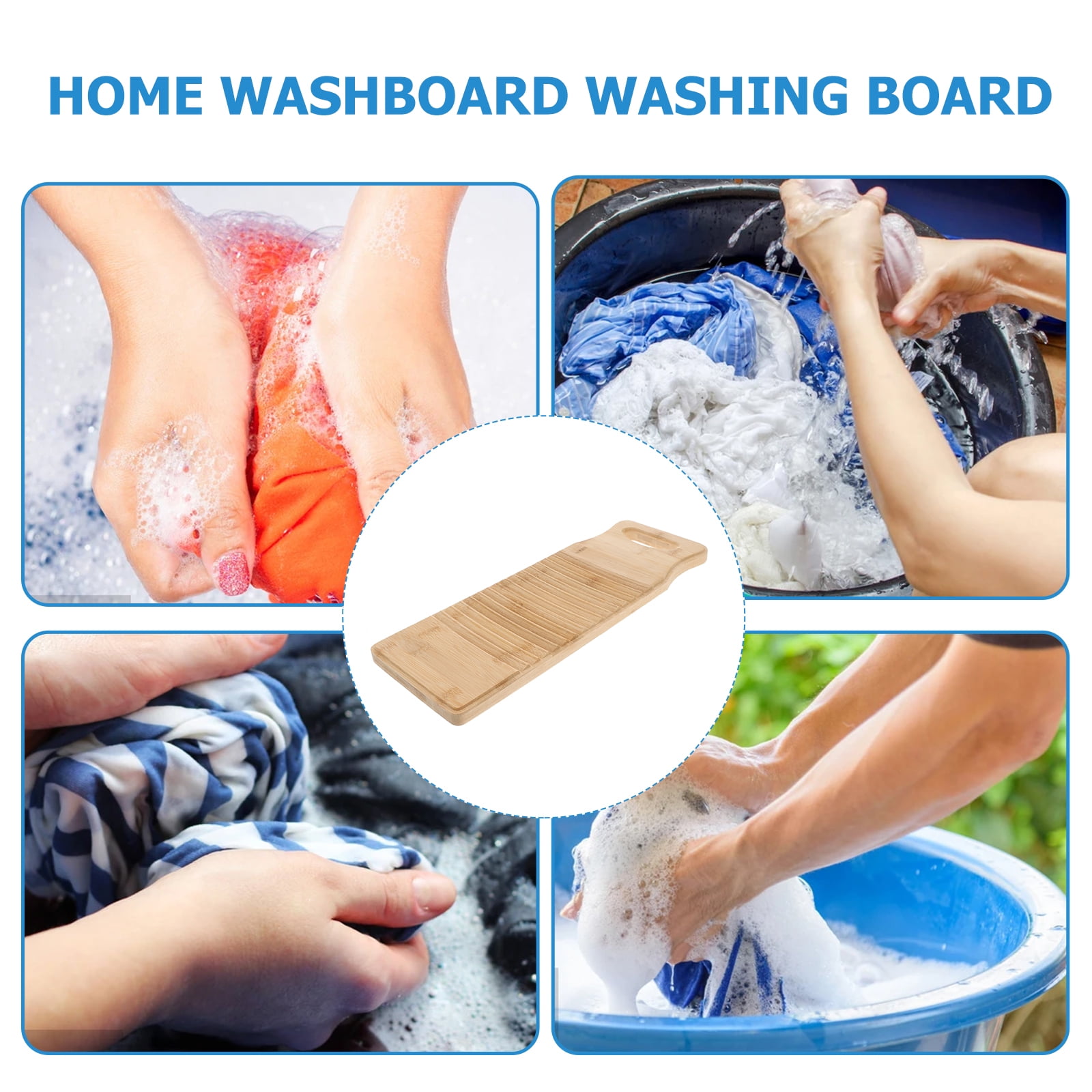 RCFINE Washboard Bamboo Laundry Washboard Hand Wash Board for Hand Washing  Clothes Anti-Slip Household Tools Vintage Decor (A,M)
