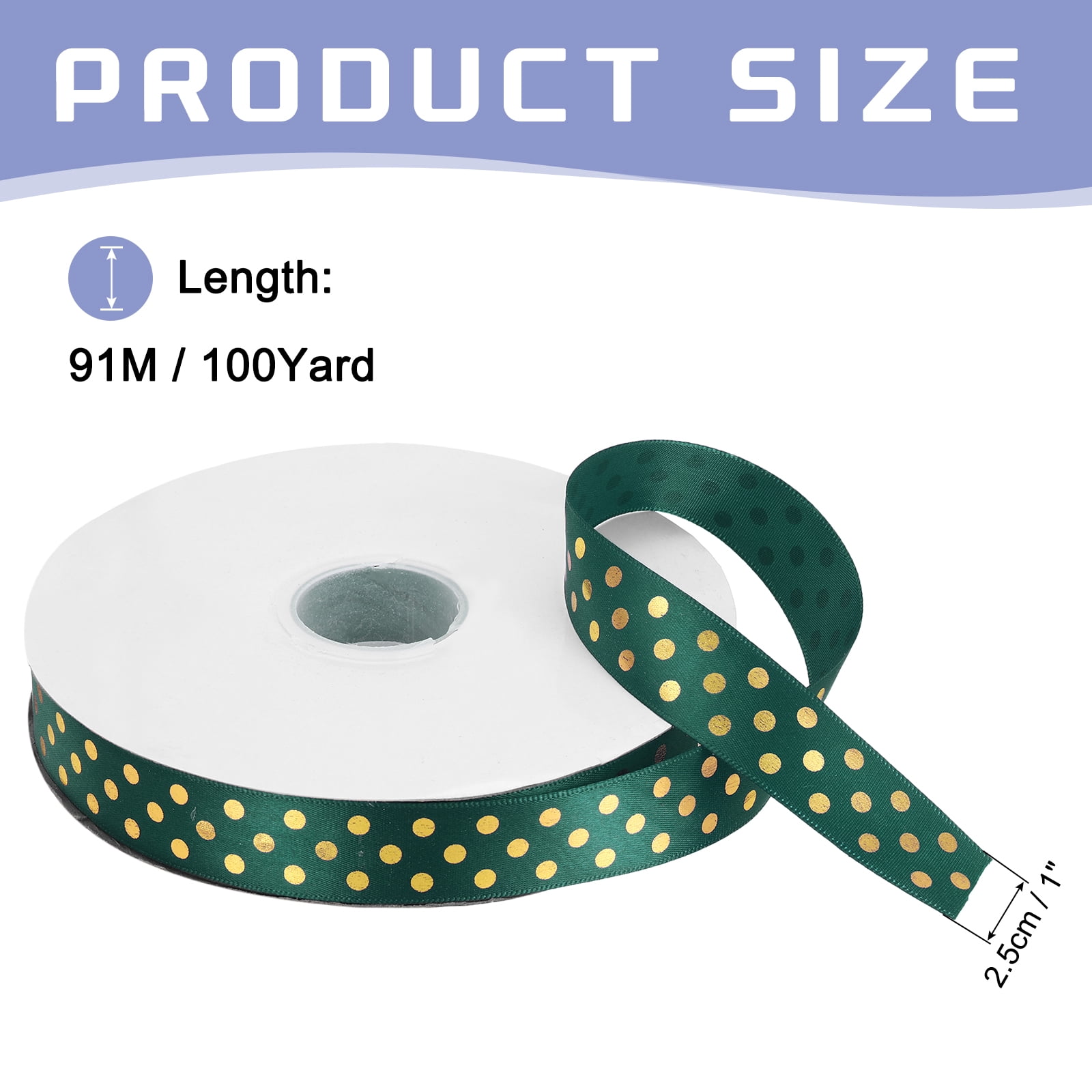Grosgrain Ribbons 100 Yards 1 Inch Dark Green Gold Dots Ribbon for Crafts Gift Wrapping Wedding