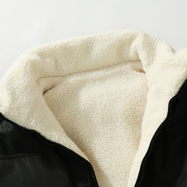 Reversible Sherpa Jacket for Men and Women, Zipper Stand Collar