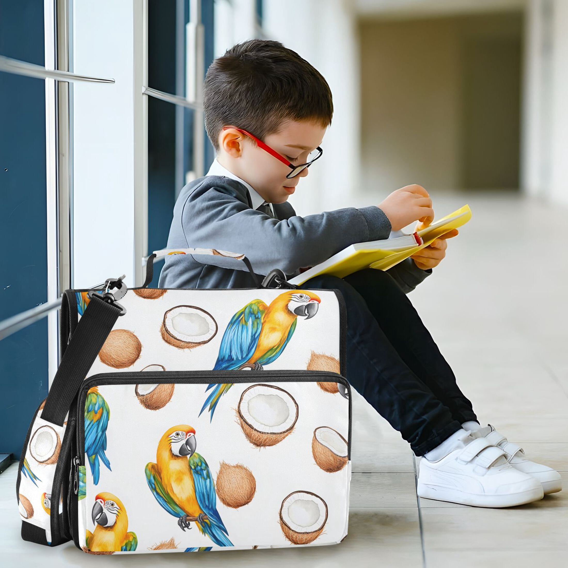 3 Ring Zipper Binder with Shoulder Strap Waterproof Trapper Keeper 2 Inch D-Ring 500 Sheets Capacity Coconut and Bird