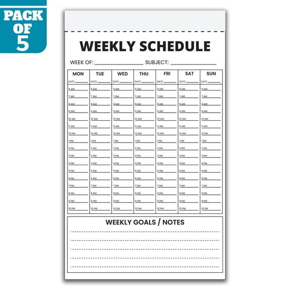 Weekly Schedule Planner Notepad 5.5 x 8.5 Inch, Pack of 5 Weekly Planning Pads, 50 Sheets Per Pad, Appointment and Time Management Organizer for Home, Office, School, Made in USA