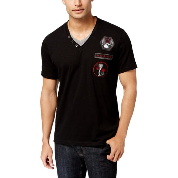 INC Playera gráfica en capas para hombre, negra, pequeña