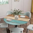 thumbnail image 2 of Farmhouse Aqua Brown Fitted Tablecloth with Elastic Edged, Round Table Cloth for Dining Table, Vintage Wooden Striped Waterproof Oil Proof Table Cover for Indoor Outdoor 45"-54", 2 of 8