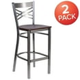 thumbnail image 6 of BizChair 2 Pk. Silver Antique Finish with Clear Coat ''X'' Back Metal Restaurant Barstool - Walnut Wood Seat, 6 of 8