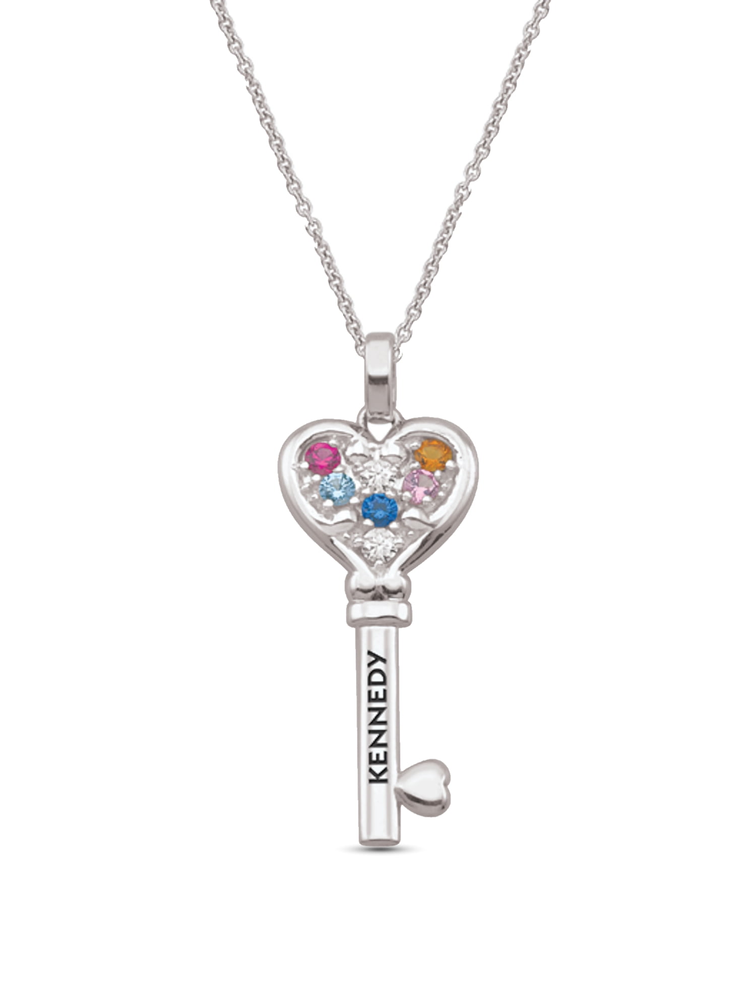 Personalized Engravable Key Birthstone Necklace in 14K Gold by Jewlster