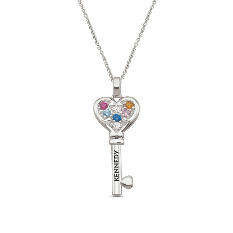 Personalized Engravable Key Birthstone Necklace in 10k and 14k