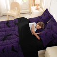 thumbnail image 5 of Homewish Spooky Halloween Spider Web 7 Pieces Full Size Bedding Sets,Flying Bat Pattern Full Size Bed in a Bag,Purple Black,Black Reversible, 5 of 8